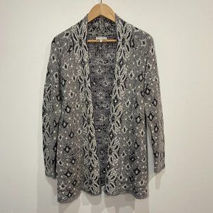 Lucky Brand Open Cardigan Grey With Black & White Geometric Design Size XS